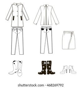 Clothes icon set in black color on white background. Vector illustration.