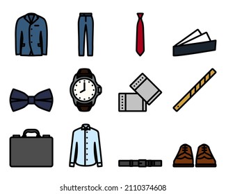 Juego de iconos de ropa. Contorno de negrita editable con diseño de relleno de color. Ilustración vectorial.