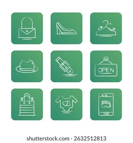 Clothes icon set. Editable stroke. Vector icon illustration.