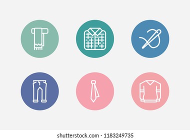 Clothes icon set and embroidery with pants, scarf and plaid. Eyelet related clothes icon vector for web UI logo design.