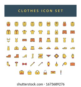 Clothes Icon set with filled outline style design.