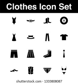 clothes Icon set with glyph style in black solid. vector illustration