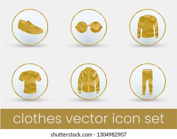 Clothes icon set gold, great design for any purposes. Fashion icons set. Vector illustration for Instagram market or other internet site. Shopping icons. Business icons set.