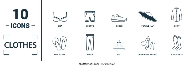 Clothes icon set. Include creative elements t-shirt, jacket, pants, socks, shoes icons. Can be used for report, presentation, diagram, web design.