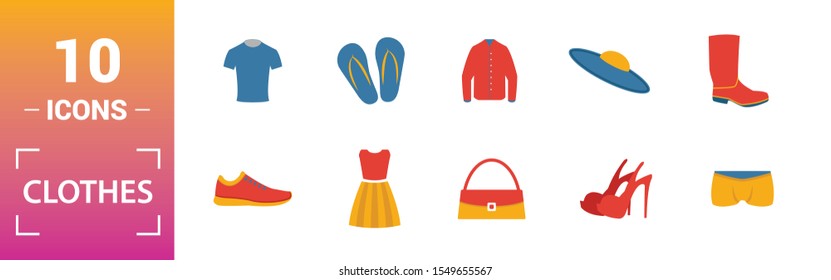 Clothes icon set. Include creative elements t-shirt, jacket, pants, socks, shoes icons. Can be used for report, presentation, diagram, web design.