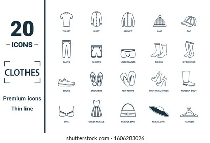 Clothes icon set. Include creative elements t-shirt, jacket, pants, socks, shoes icons. Can be used for report, presentation, diagram, web design.