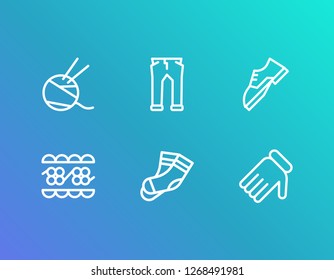 Clothes icon set and knit with lace, shoe and socks. Footwear related clothes icon vector for web UI logo design.