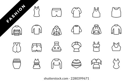 Clothes icon set on white background, outline icon for fashion and cloth. line icon set.