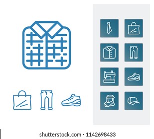 Clothes icon set and plaid with cap, shirt and tie. Trousers related clothes icon vector for web UI logo design.