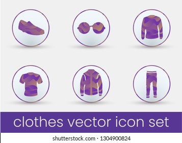 Clothes icon set purple, great design for any purposes. Fashion icons set. Vector illustration for Instagram market or other internet site. Shopping icons. Business icons set. 