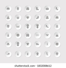 Clothes icon set for the store. Monochrome silhouette vector illustration.