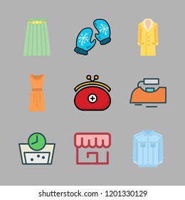 clothes icon set. vector set about iron, store, washing machine and jacket icons set.