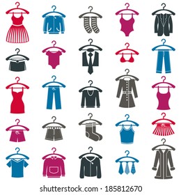 Clothes icon set, vector collection of fashion signs.