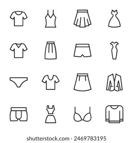 Conjunto de iconos de ropa Ilustración vectorial