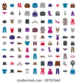 Clothes icon vector set, vector collection of fashion signs and symbols.