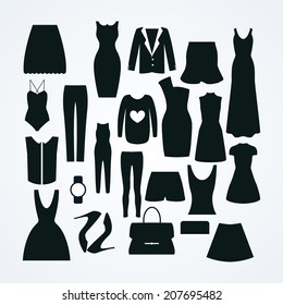 Clothes icon vector set, collection of fashion signs.