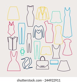 Clothes icon vector set, vector collection of fashion signs and symbols.
