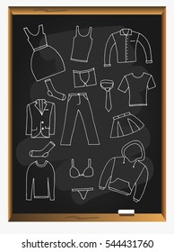 Clothes icon vector.Hand drawn doodle set with man and woman clothes.