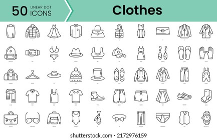 ropa Icons bundle. Iconos de estilo punto lineal. Ilustración del vector