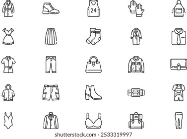 Clothes icons collection is a vector illustration with editable stroke.