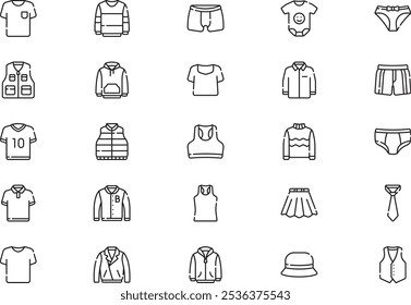 Clothes icons collection is a vector illustration with editable stroke.