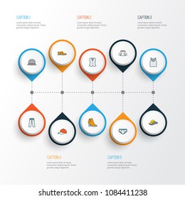 Clothes icons colored line set with waistcoat, hat, singlet and other man footwear elements. Isolated vector illustration clothes icons.