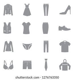Clothes Icons. Gray Flat Design. Vector Illustration.