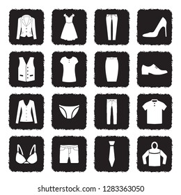 Clothes Icons. Grunge Black Flat Design. Vector Illustration. 