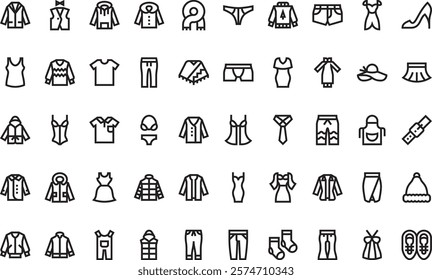 Clothes icons High-Quality Vector Icons Collection with Editable Stroke. Ideal for Professional and Creative Projects