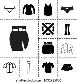 Clothes icons. set of 13 editable filled and outline clothes icons such as woman pants, skirt, panties with heart, blouse, no dry cleaning, female underwear, singlet, jacket