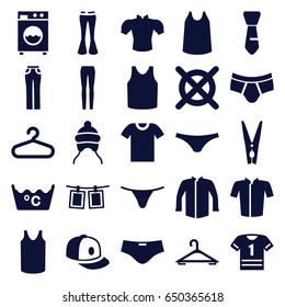 Clothes icons set. set of 25 clothes filled icons such as baby cap, hanger, laundry, no dry cleaning, man underwear, female underwear, singlet, jacket, blouse, woman pants