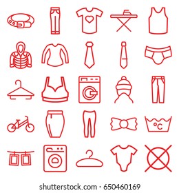 Clothes icons set. set of 25 clothes outline icons such as washing machine, baby onesie, child bicycle, baby cap, hanger, belt, ironing table, laundry, no dry cleaning