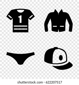 Clothes icons set. set of 4 clothes filled icons such as female underwear, baseball cap, jacket