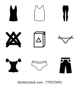Clothes icons. set of 9 editable filled and outline clothes icons such as no bleaching, blouse, pants, panties with heart, washing machine, singlet, woman pants