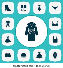 Clothes icons set with bra, briefs, necktie and other evening gown
 elements. Isolated vector illustration clothes icons.