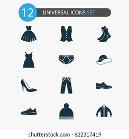 Clothes Icons Set. Collection Of Briefs, Cardigan, Elegance And Other Elements. Also Includes Symbols Such As Cardigan, Elegant, Half-Hose.