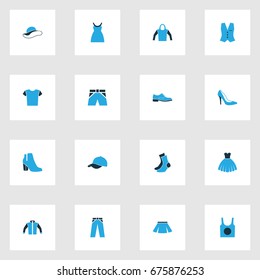Clothes Icons Set. Collection Of Cap, Socks, T-Shirt And Other Elements. Also Includes Symbols Such As Underwear, Woman, Half-Hose.