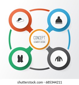 Clothes Icons Set. Collection Of Cardigan, Beanie, Elegant Headgear And Other Elements. Also Includes Symbols Such As Elegant, Clothes, Sweatshirt.