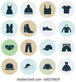 Clothes Icons Set. Collection Of Casual, Beanie, Stylish Apparel And Other Elements. Also Includes Symbols Such As Apparel, Trunks.