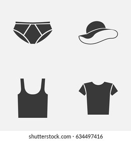 Clothes Icons Set. Collection Of Elegant Headgear, Singlet, Casual And Other Elements. Also Includes Symbols Such As Pants, Headgear, Singlet.