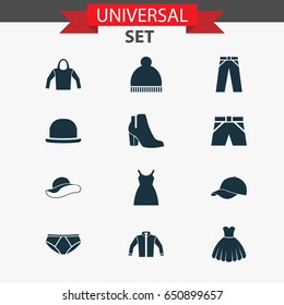 Clothes Icons Set. Collection Of Female Winter Shoes, Cardigan, Sweatshirt And Other Elements.  