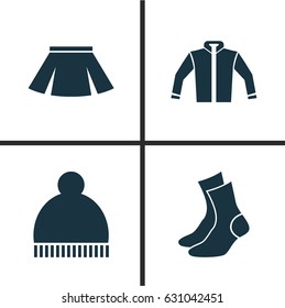 Clothes Icons Set. Collection Of Half-Hose, Stylish Apparel, Beanie And Other Elements.