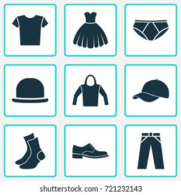 Clothes Icons Set. Collection Of Half-Hose, Pants, Elegance And Other Elements. Also Includes Symbols Such As Male, Panama, Fedora.