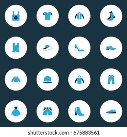 Clothes Icons Set. Collection Of Jacket, Elegant Headgear, Trousers And Other Elements. Also Includes Symbols Such As Underwear, Singlet, Panties.