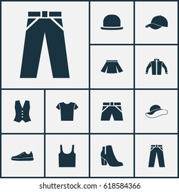 Clothes Icons Set. Collection Of Pants, Female Winter Shoes, Elegant Headgear And Other Clothes Icons Set Elements. Also Includes Symbols Such As Gumshoes, Cloth, Boots.