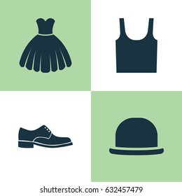 Clothes Icons Set. Collection Of Singlet, Sarafan, Panama And Other Elements. Also Includes Symbols Such As Tank, Male, Sundress.