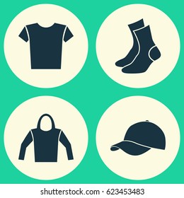Clothes Icons Set. Collection Of Sweatshirt, Casual, Half-Hose And Other Elements. Also Includes Symbols Such As Trilby, Shirt, Clothes.