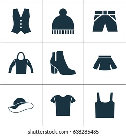 Clothes Icons Set. Collection Of Sweatshirt, Casual, Singlet And Other Elements. Also Includes Symbols Such As Vest, Ski, Apparel.