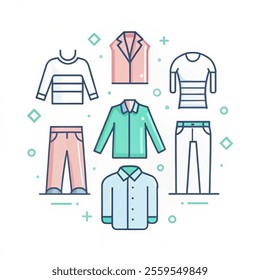 Clothes icons set collections, thin line style, flat design. illustration vector background with white