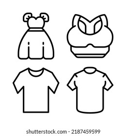 Clothes icons set = dress, sport bra, shirt, jersey. Perfect for website mobile app, app icons, presentation, illustration and any other projects